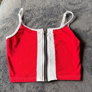 Red and White Zip-Up Crop Top